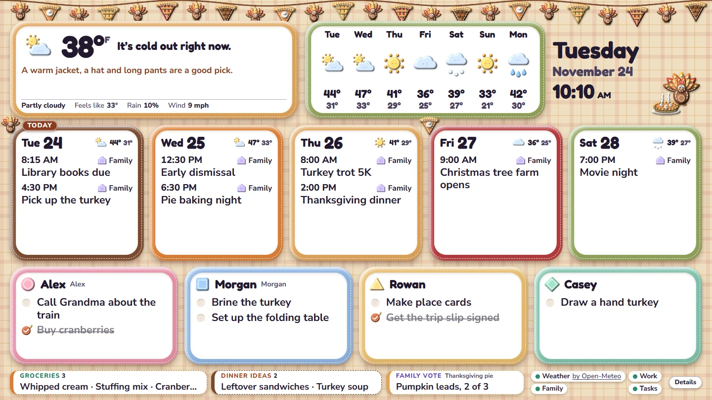 Gobble and Pie, one of BuryBoard's four Thanksgiving designs, with fictional demonstration content.