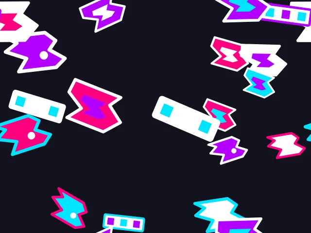 A pattern exported July 18: jagged nested compound shapes in pink, purple, cyan and white on a dark field.