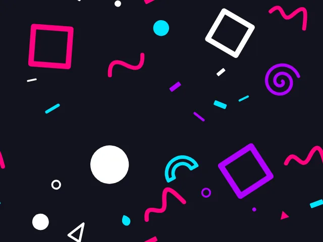 A pattern exported July 19: separate squares, circles, squiggles, dashes and a spiral scattered across a dark field.